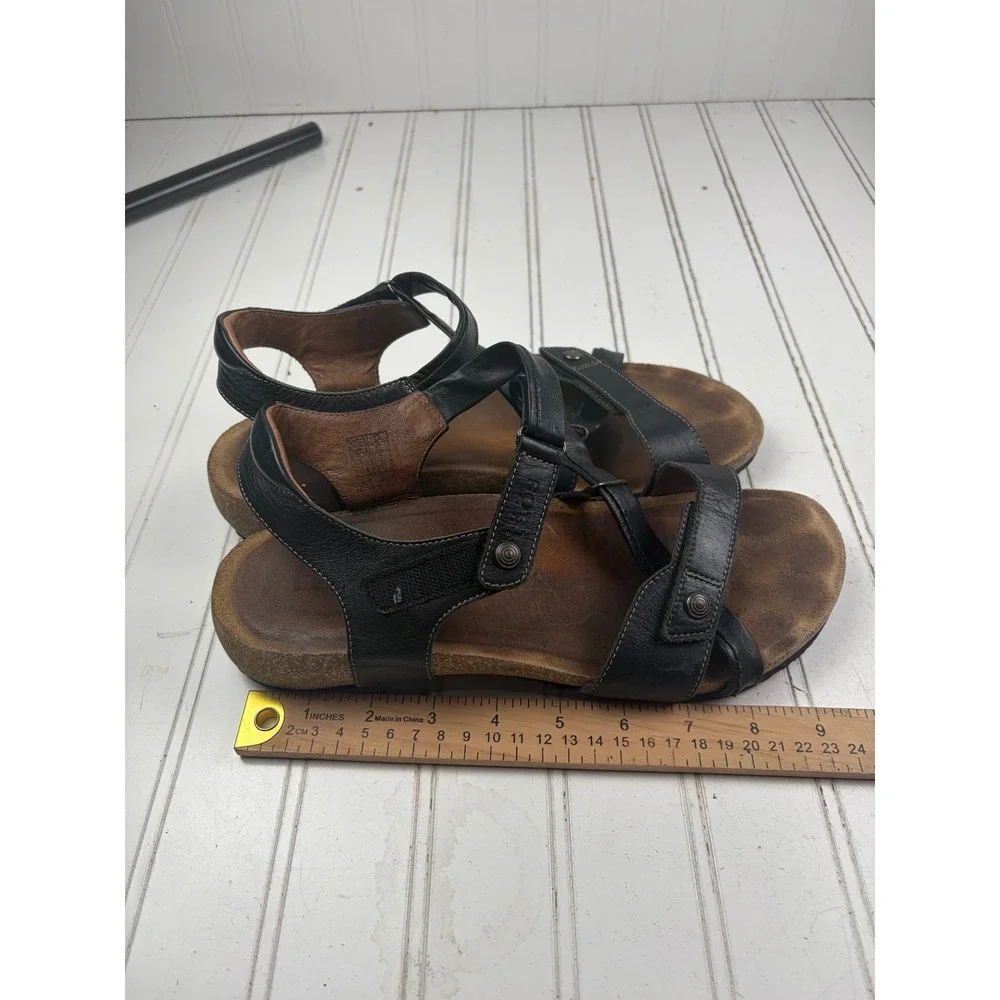 Taos Trulie Black Leather Strappy Comfort Wedge Universe Sandals Womens 10-10.5